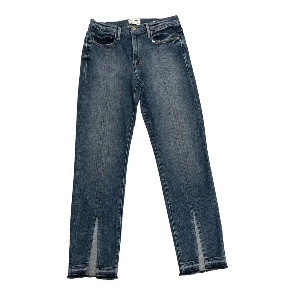 Frame Denim Le Nouveau Straight Split Front Sheffield Raw Hem Jeans Size 28